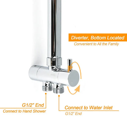 WELS Chrome Round 8" Stainless Steel Rain Head Handheld Sliding Rail Arm 2in1 Shower Set