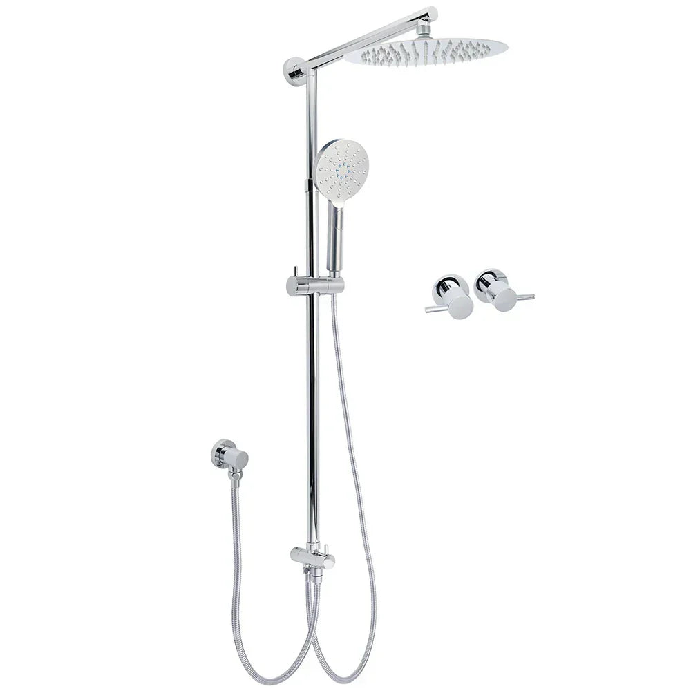 Chrome 10" Round Rain Handheld Twin Shower Head Arm Sliding Rail Arm Double Taps