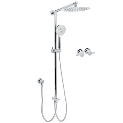Chrome 10" Round Rain Handheld Twin Shower Head Arm Sliding Rail Arm Double Taps