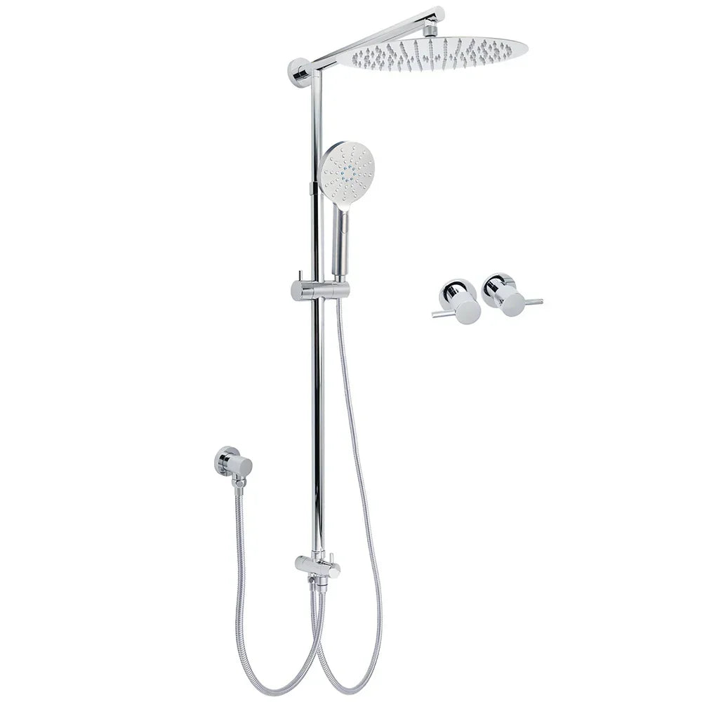 WELS Round Large 12" Rain 2in1 Shower Head 3 Modes Handheld Wall Rail Brass Twin Taps