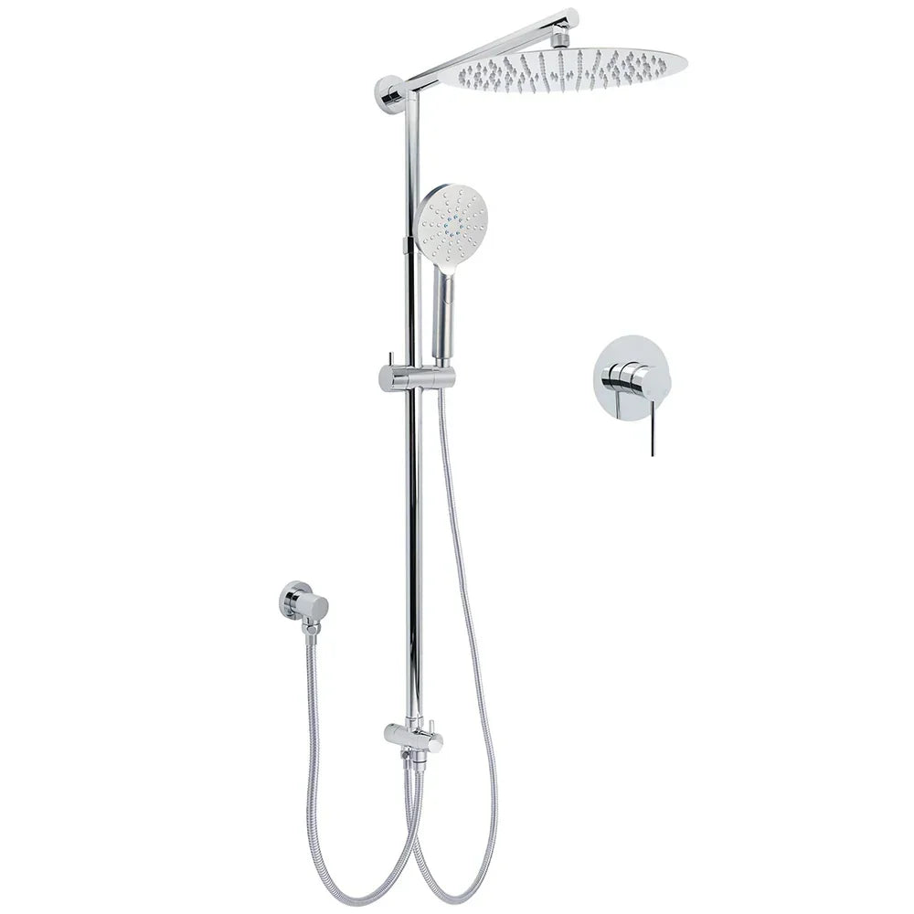 WELS Round 12" Rain Dual Shower Head 3 Modes Handheld Wall Rail Chrome Mixer Valve Set