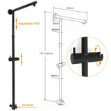 WELS Matt Black Twin Shower 8" Round Head Set Sliding Rail 3 Mode Handheld Rose
