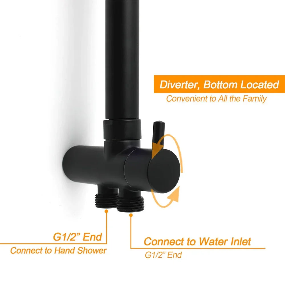 WELS Matt Black Twin Shower 8" Round Head Set Sliding Rail 3 Mode Handheld Rose