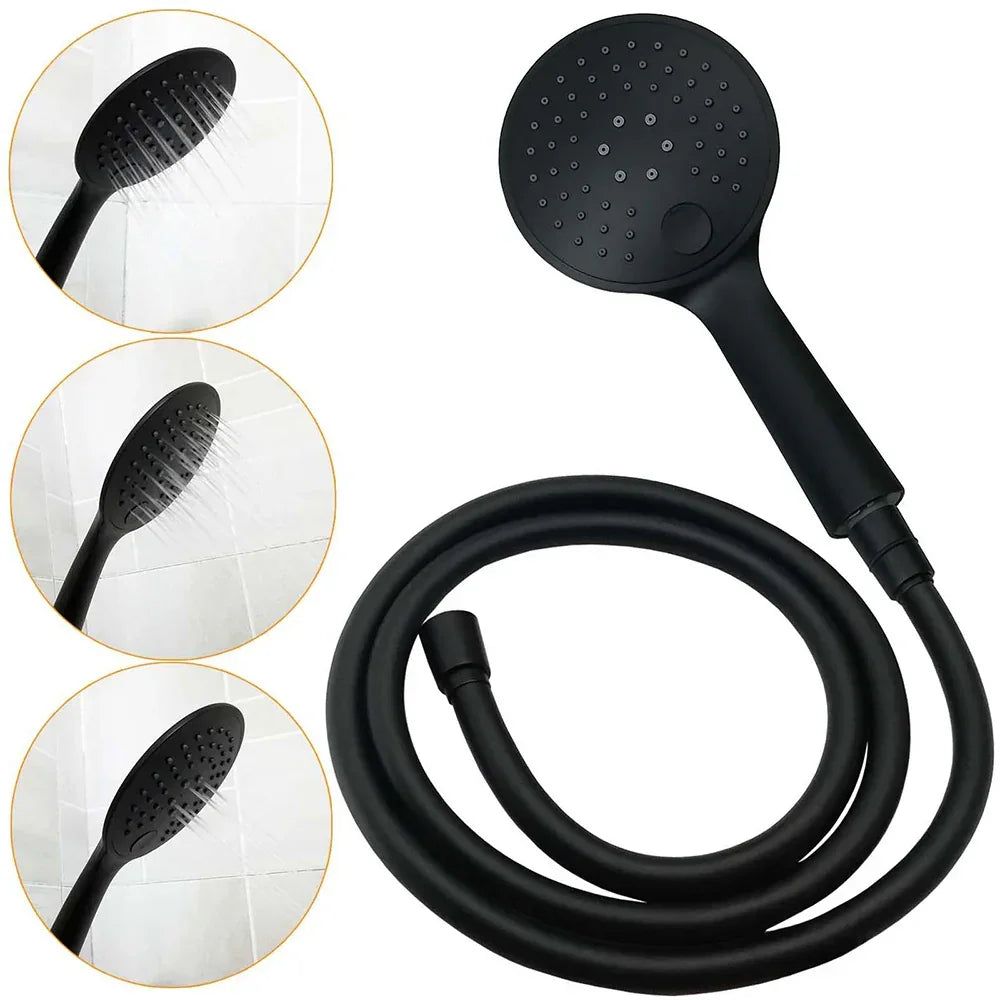 WELS Matt Black Twin Shower 8" Round Head Set Sliding Rail 3 Mode Handheld Rose