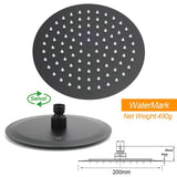 WELS Matt Black Twin Shower 8" Round Head Set Sliding Rail 3 Mode Handheld Rose