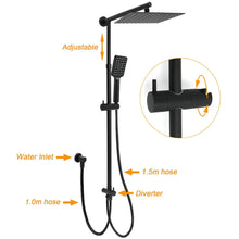 WELS Matt Black 2in1 Set Square 10" Shower Rain Head Handheld Adjustable Silde Rail