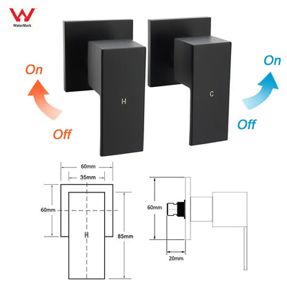 Matt Black 2in1 Set Square 10" Shower Rain Head Handheld Adjustable Silding Rail + Twin Taps