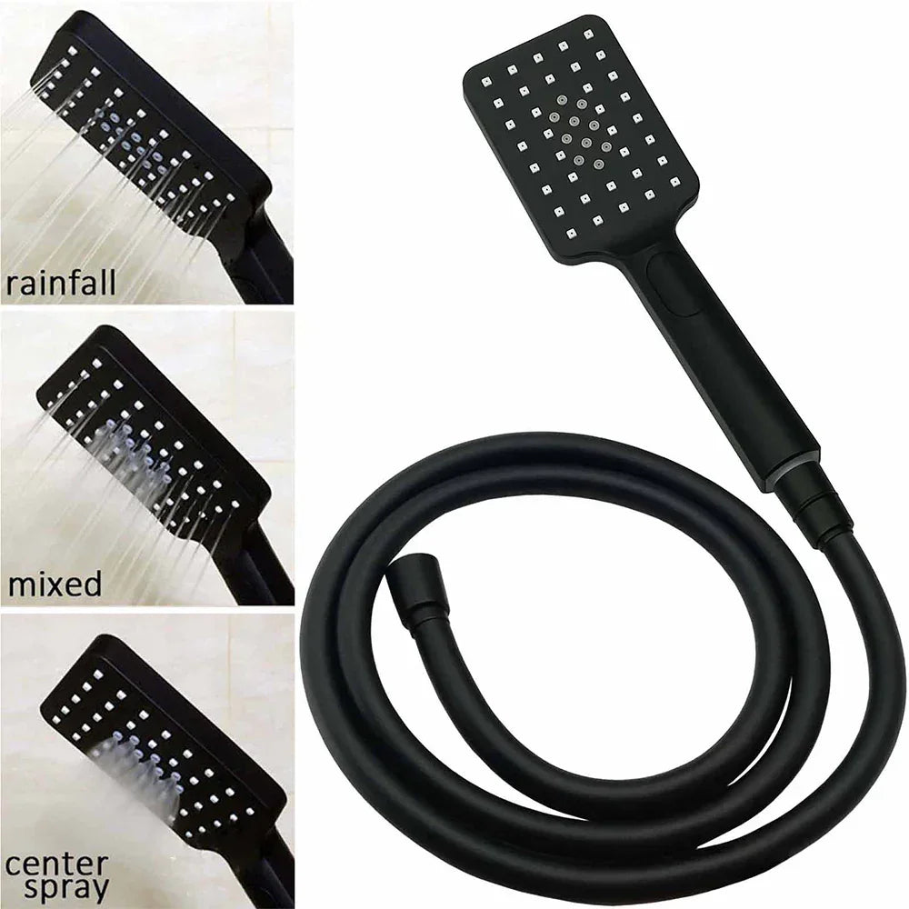 Matt Black 2in1 Set Square 10" Shower Rain Head Handheld Adjustable Silding Rail + Mixer