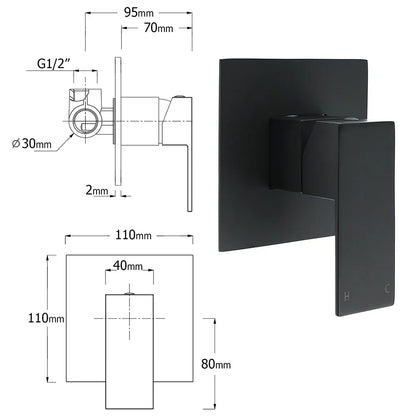 Matt Black Dual Shower Large 12" Square Head Handheld Adjustable Silde Rail Set Mixer