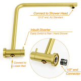 Brushed Gold Twin Shower Set Sliding Rail Arm 8" Round Head 3 Modes Handheld