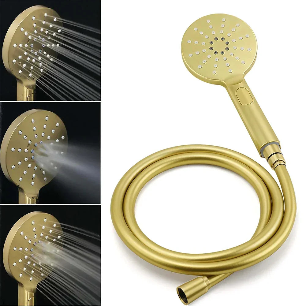 Brushed Gold Twin Shower Set 8" Round Head 3 Modes Handheld Sliding Rail Arm + Mixer