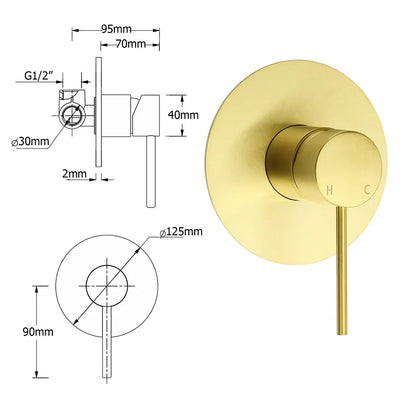 Brushed Gold Twin Shower Set 8" Round Head 3 Modes Handheld Sliding Rail Arm + Mixer