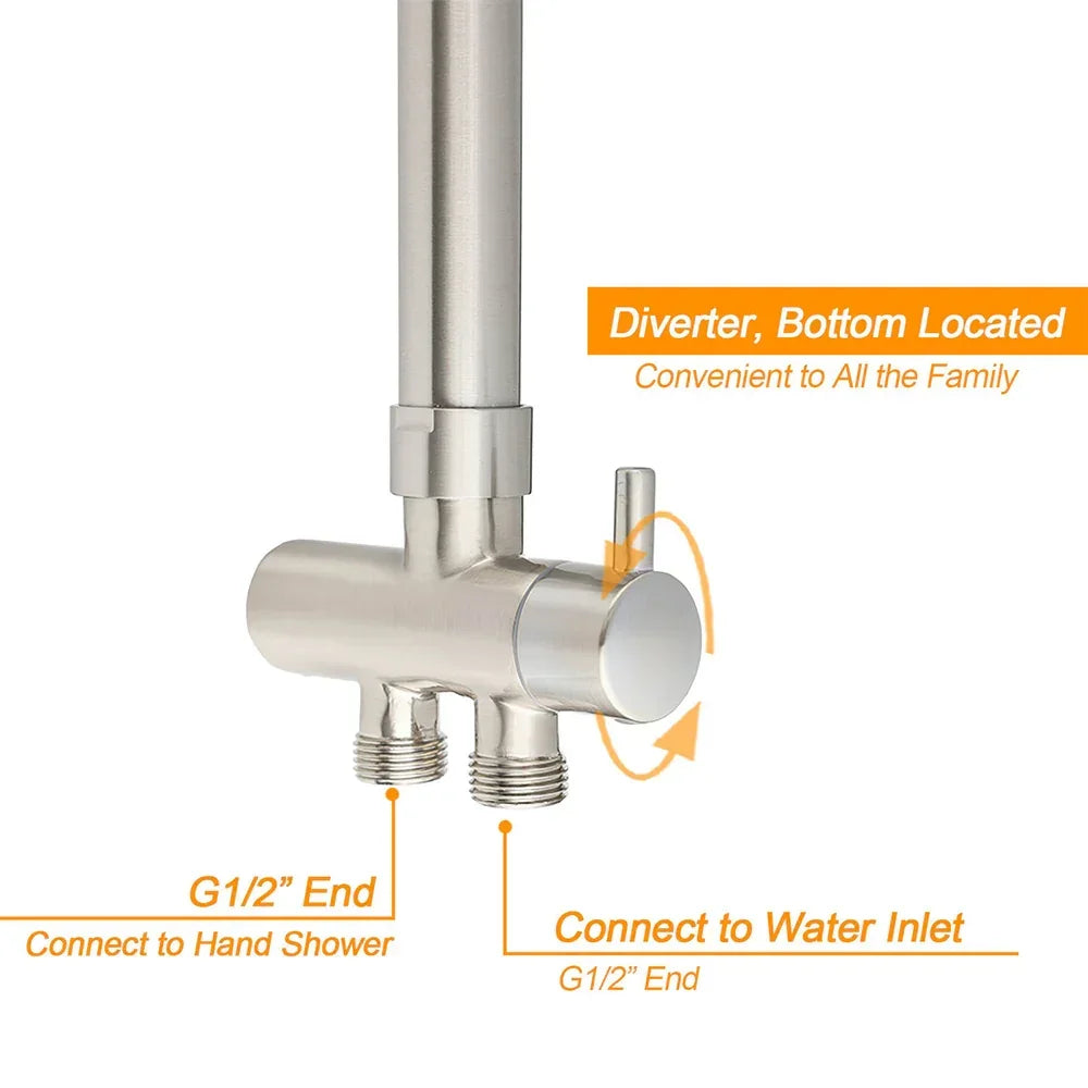 KYLINS Brushed Nickel 12" Square Rain Shower Set - Rail & Handheld