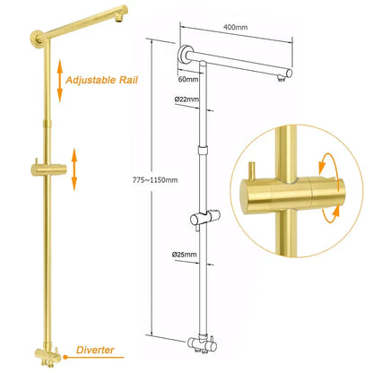 Shower Set 12" Rain + Handheld + Mixer Brushed Gold WELS 3 Star Rail