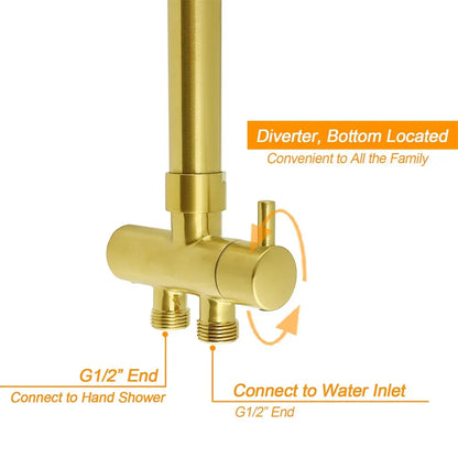 Shower Set 12" Rain + Handheld + Mixer Brushed Gold WELS 3 Star Rail