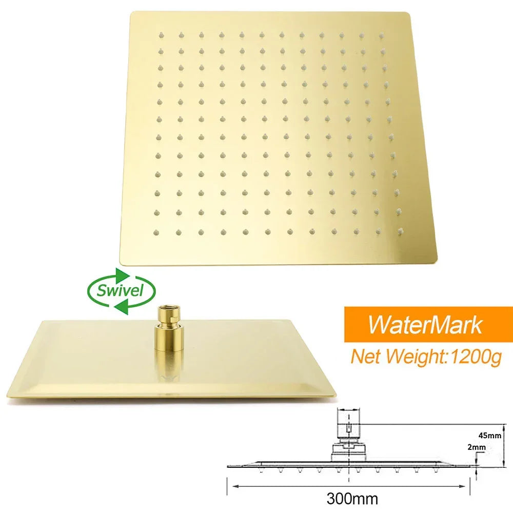 Shower Set 12" Rain + Handheld + Mixer Brushed Gold WELS 3 Star Rail