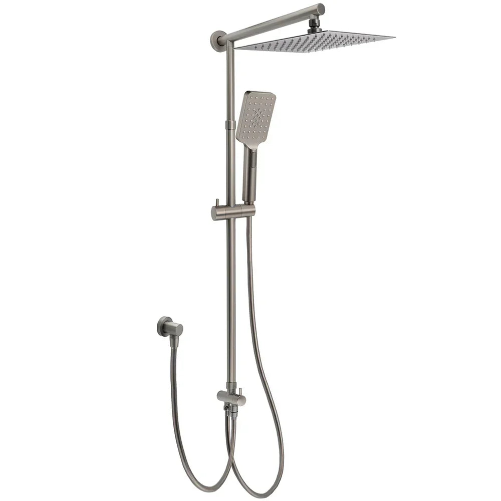 WELS Gun Metal 2in1 Shower Set Square 12" Rainfall Head Handheld Adjustable Silde Rail Combo