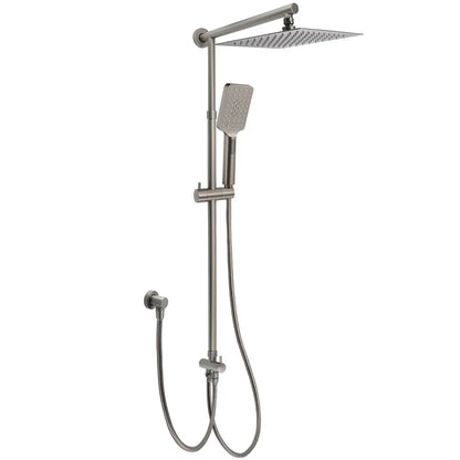 WELS Gun Metal 2in1 Shower Set Square 12" Rainfall Head Handheld Adjustable Silde Rail Combo