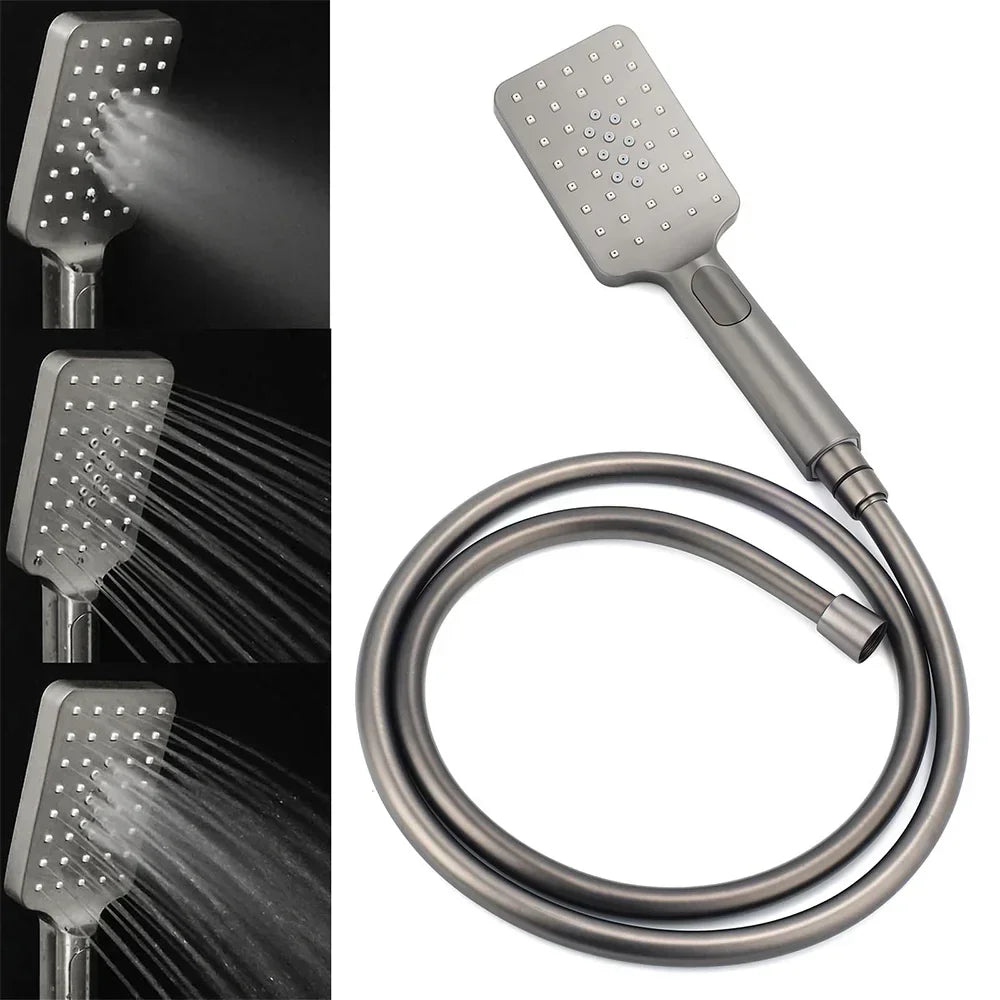 WELS Gun Metal 2in1 Shower Set Square 12" Rainfall Head Handheld Adjustable Silde Rail Combo