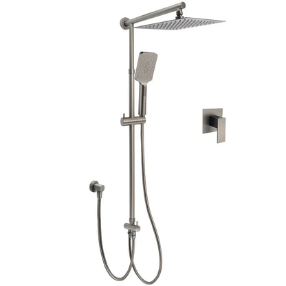 WELS Gun Metal 2in1 Shower Set Square 12" Rain Head 3 Modes Handheld Silde Rail Hot Cold Mixer