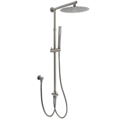 WELS Gun Metal Dual Round Shower 10" Rain Head Stainless Steel Handheld Sliding Rail Diverter Set