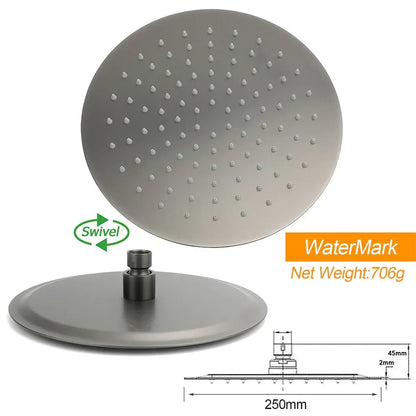 WELS Gun Metal 2in1 Round Shower 10" Rain Head Single Mode Handheld Sliding Rail Twin Taps Set