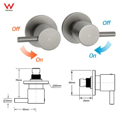 WELS Gun Metal 2in1 Round Shower 10" Rain Head Single Mode Handheld Sliding Rail Twin Taps Set
