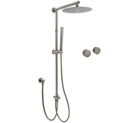 WELS Gun Metal Dual Round Shower Head 10" Rain Head Stainless Steel Handheld Sliding Rail Diverter Set
