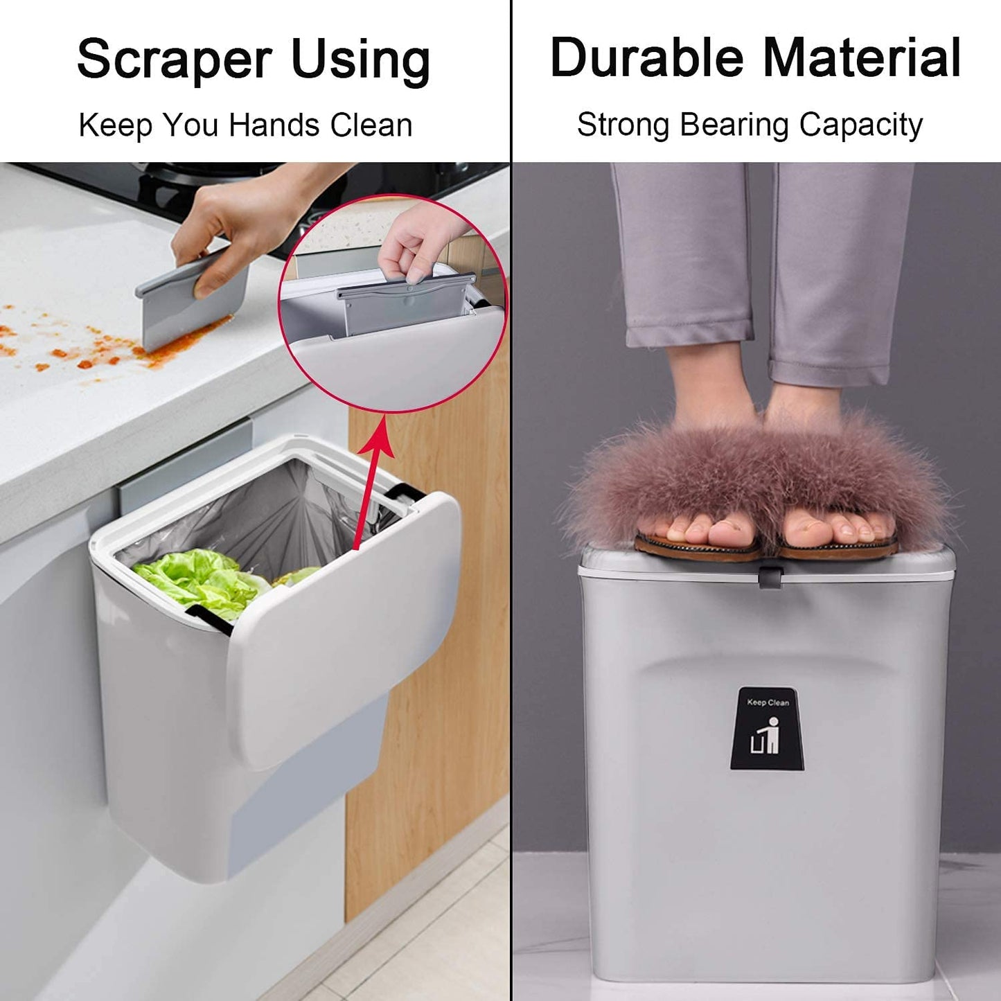 Kitchen Compost Bin 2.4 Gallon Odour-Free Wall Mount Under Sink Countertop with Lid Gray