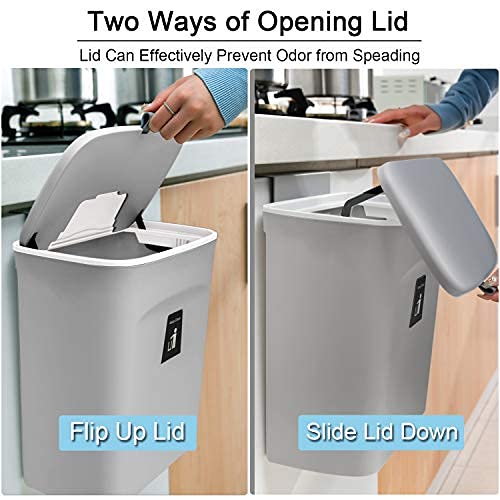 Kitchen Compost Bin 2.4 Gallon Odour-Free Wall Mount Under Sink Countertop with Lid Gray