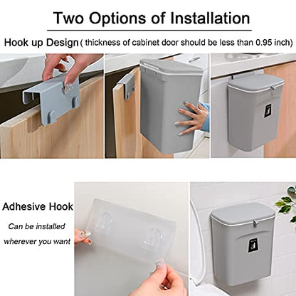 Kitchen Compost Bin 2.4 Gallon Odour-Free Wall Mount Under Sink Countertop with Lid Gray