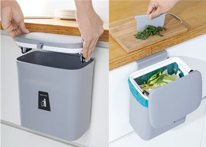 Kitchen Compost Bin 2.4 Gallon Odour-Free Wall Mount Under Sink Countertop with Lid Gray