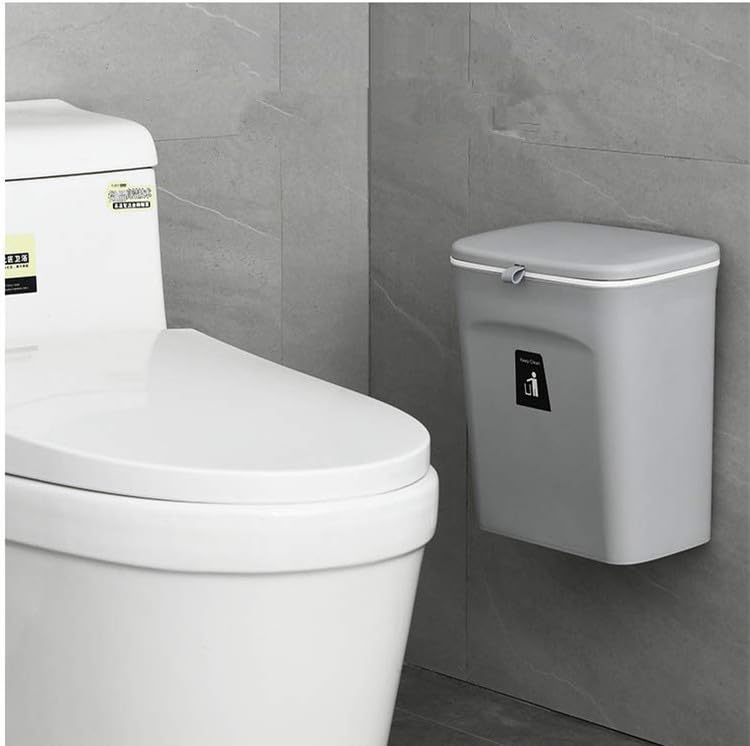 Kitchen Compost Bin 2.4 Gallon Odour-Free Wall Mount Under Sink Countertop with Lid Gray