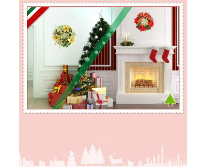 Christmas Wreaths for Front Door, Artificial Christmas Door Wreath with Christmas Ball Bow, Christmas Decorations - Gold - 30cm