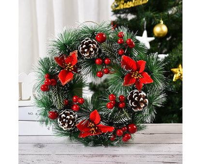 32cm Christmas Wreath, Christmas Garlands, Christmas Decoration, Artificial Pine Cones, Red Berry Wreath