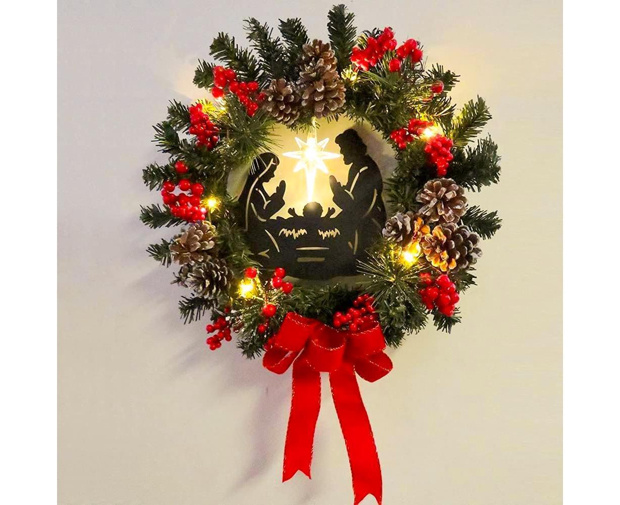 40cm Christmas Wreath for Nativity Scene, Christmas Decorations, Artificial Christmas Wreath