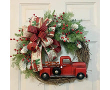 40cm Christmas Wreath, Vintage Red Truck Christmas Wreath, Christmas Decoration, Artificial Christmas Garland