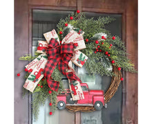 40cm Christmas Wreath, Vintage Red Truck Christmas Wreath, Christmas Decoration, Artificial Christmas Garland
