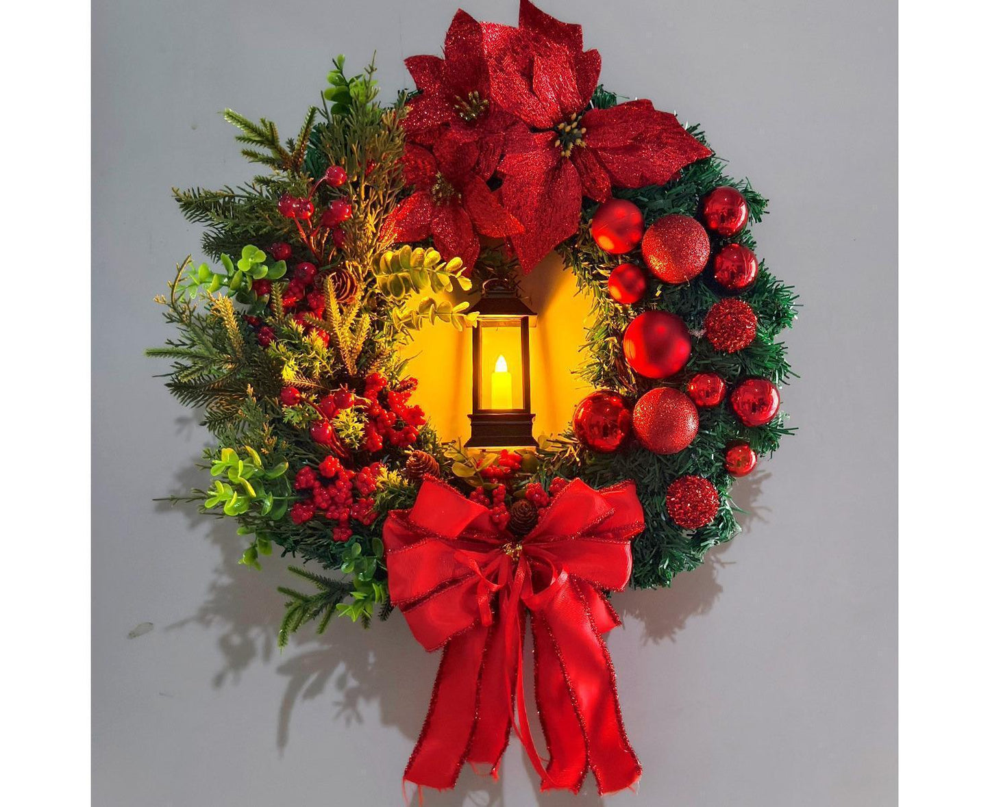 45cm Christmas Wreath with LED Light, Christmas Decoration, Artificial Christmas Wreath