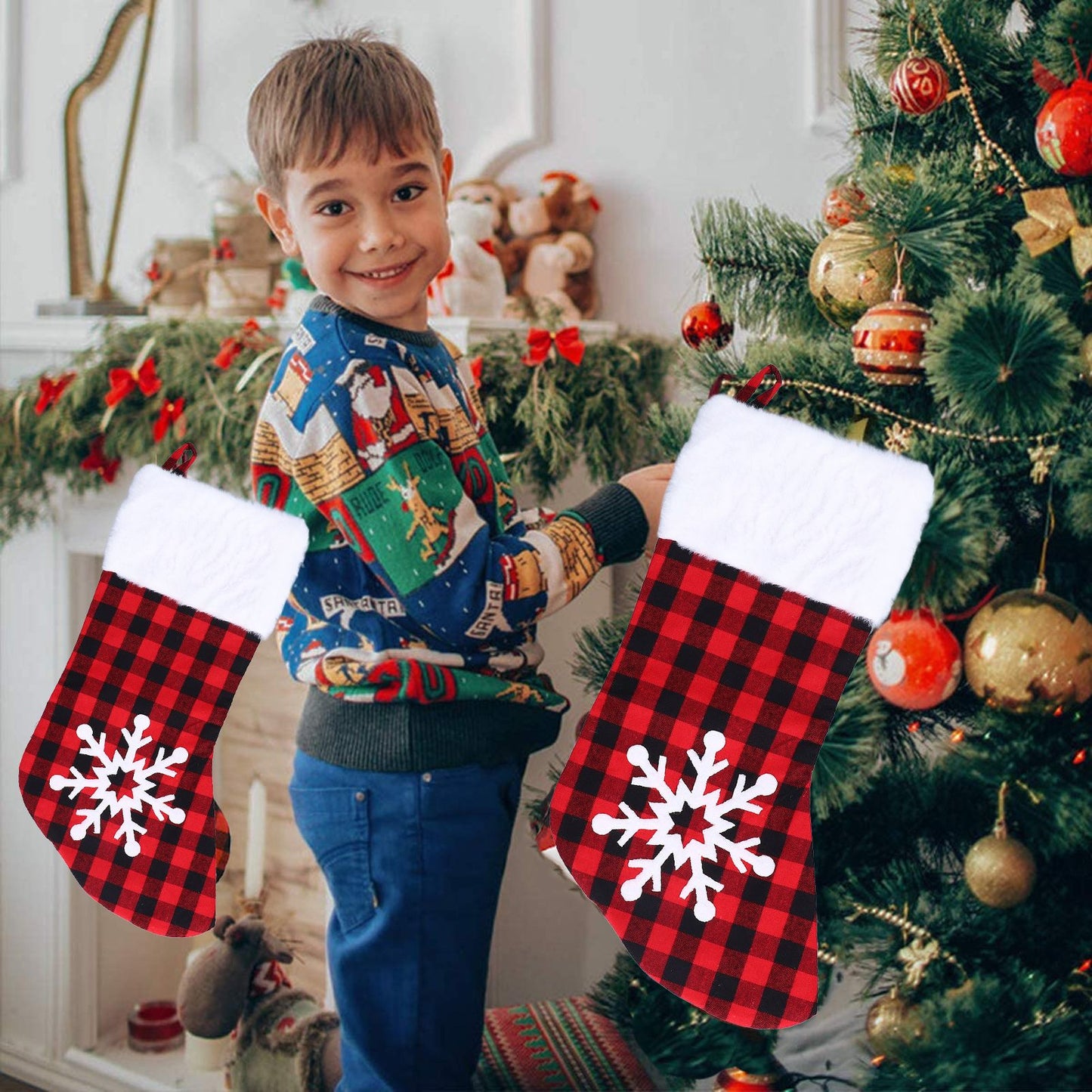 Christmas Stocking Gift Bags Cute Decals Large Capacity Exquisite Workmanship Brighter Color Large Christmas StockingSnowflake