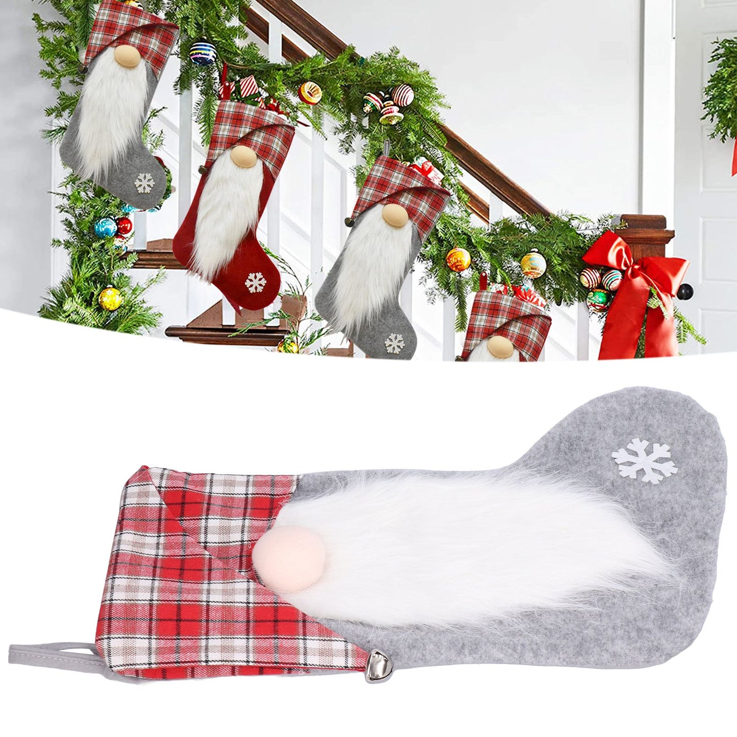 Christmas Stocking Christmas Tree Ornament Gift Bag Christmas Pendant Stocking for Home Party DecorationGray