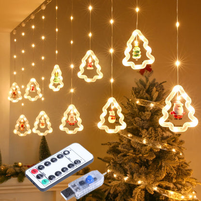 LED Fairy Curtain Lights Star Christmas Tree Shaped Bulbs USB 3m Warm White