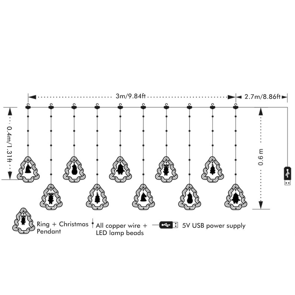 LED Fairy Curtain Lights Star Christmas Tree Shaped Bulbs USB 3m Warm White