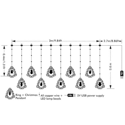 LED Fairy Curtain Lights Star Christmas Tree Shaped Bulbs USB 3m Warm White