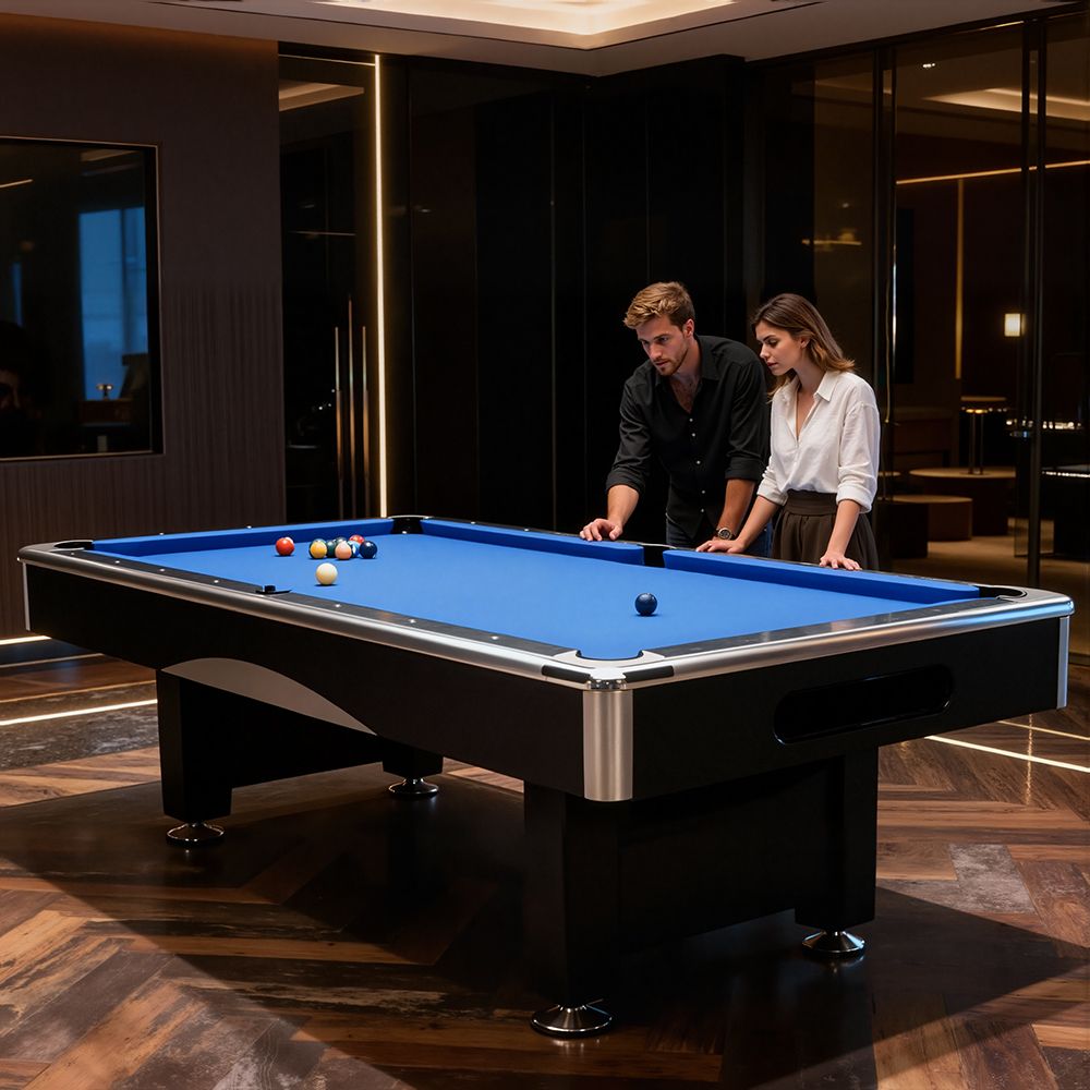 8ft Billiard Table with Velvet Cloth and Accessories Blue