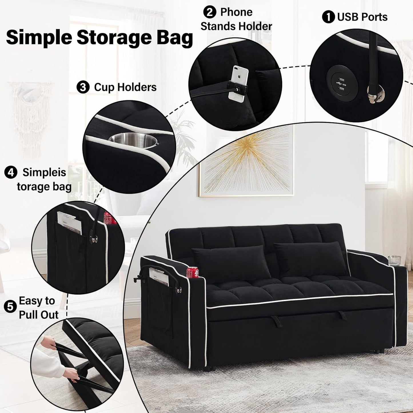 Foldable Velvet Sofa Bed | Beige