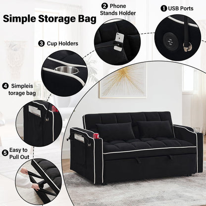 Foldable Velvet Sofa Bed | Beige