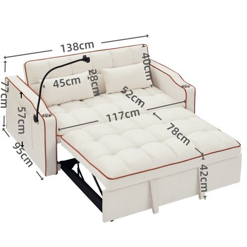 Foldable Velvet Sofa Bed | Beige