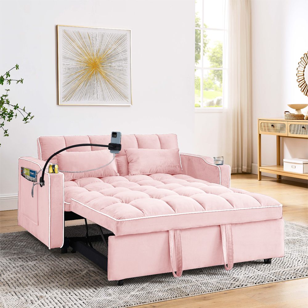 Foldable Velvet Sofa Bed | Beige