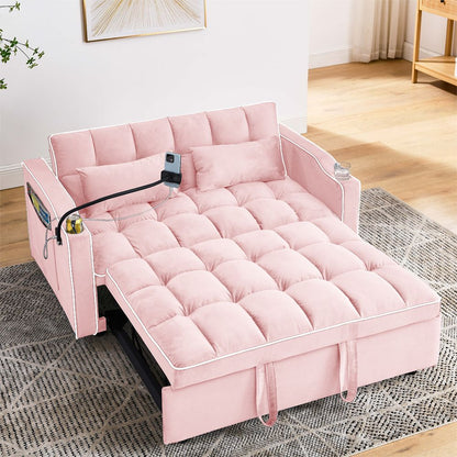 Foldable Velvet Sofa Bed | Beige